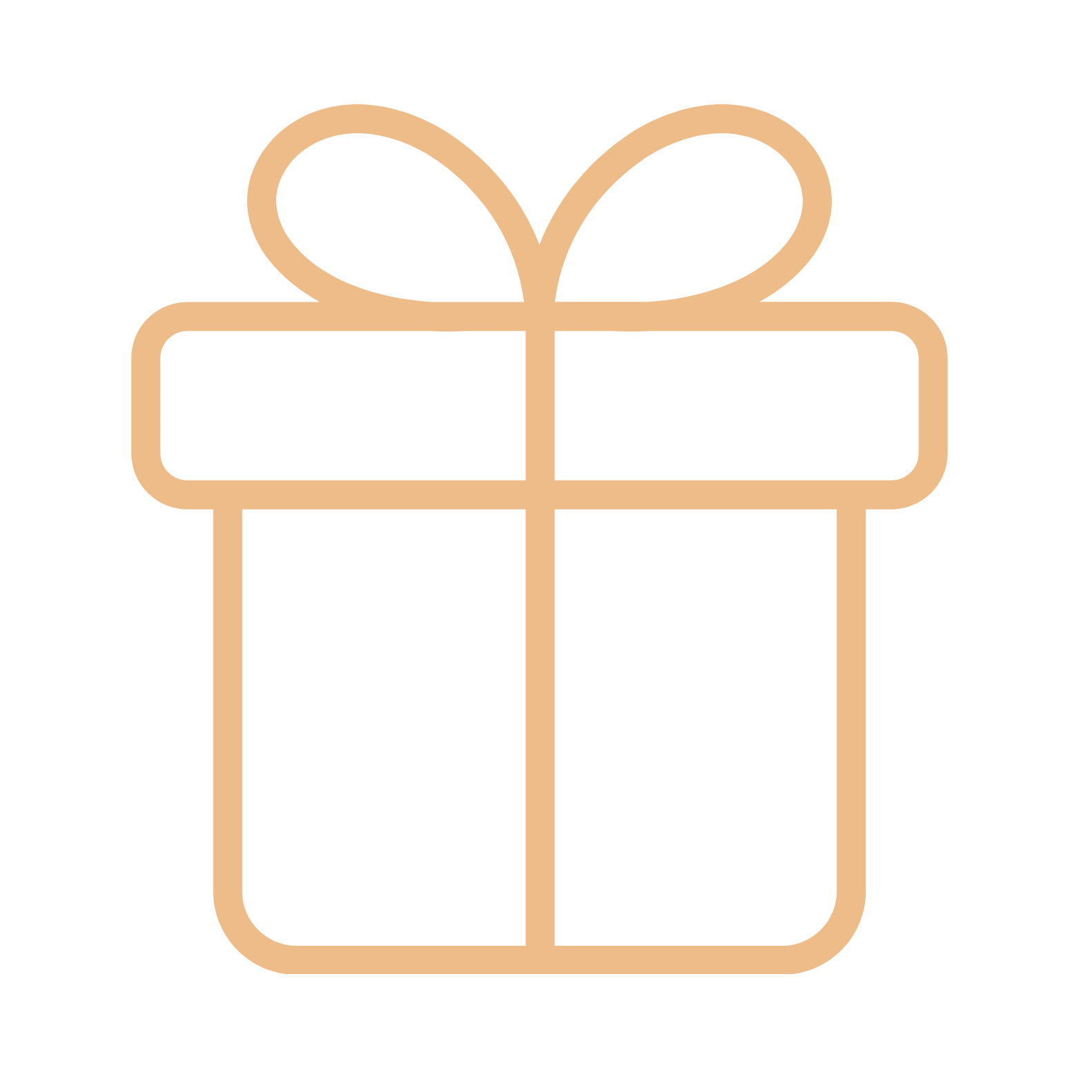 Minimalistische tekening van een cadeaudoos met strik erboven.