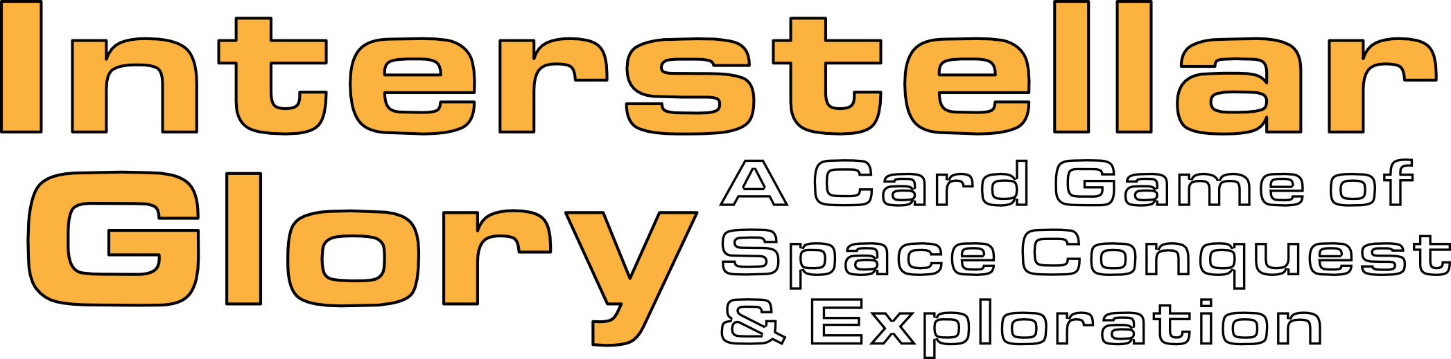 Logo for 'Interstellar Glory: A Card Game of Space Conquers & Exploration' featuring stylized text.
