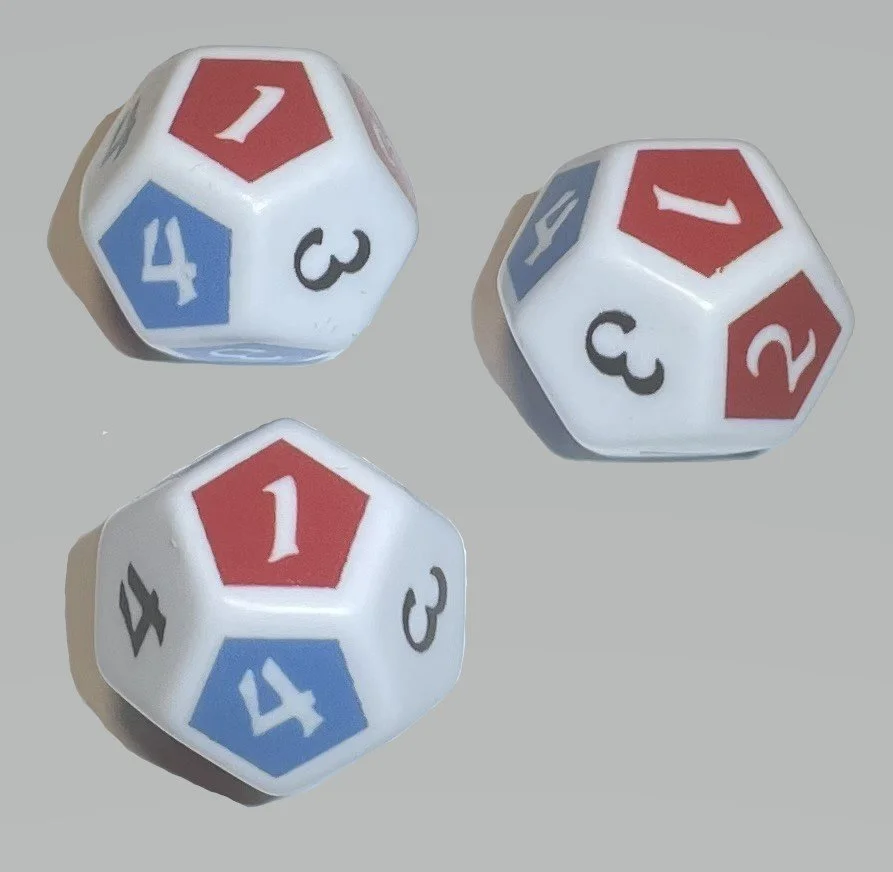 an image of Mayhem dice, the combat dice for the Mayhem ttrpg