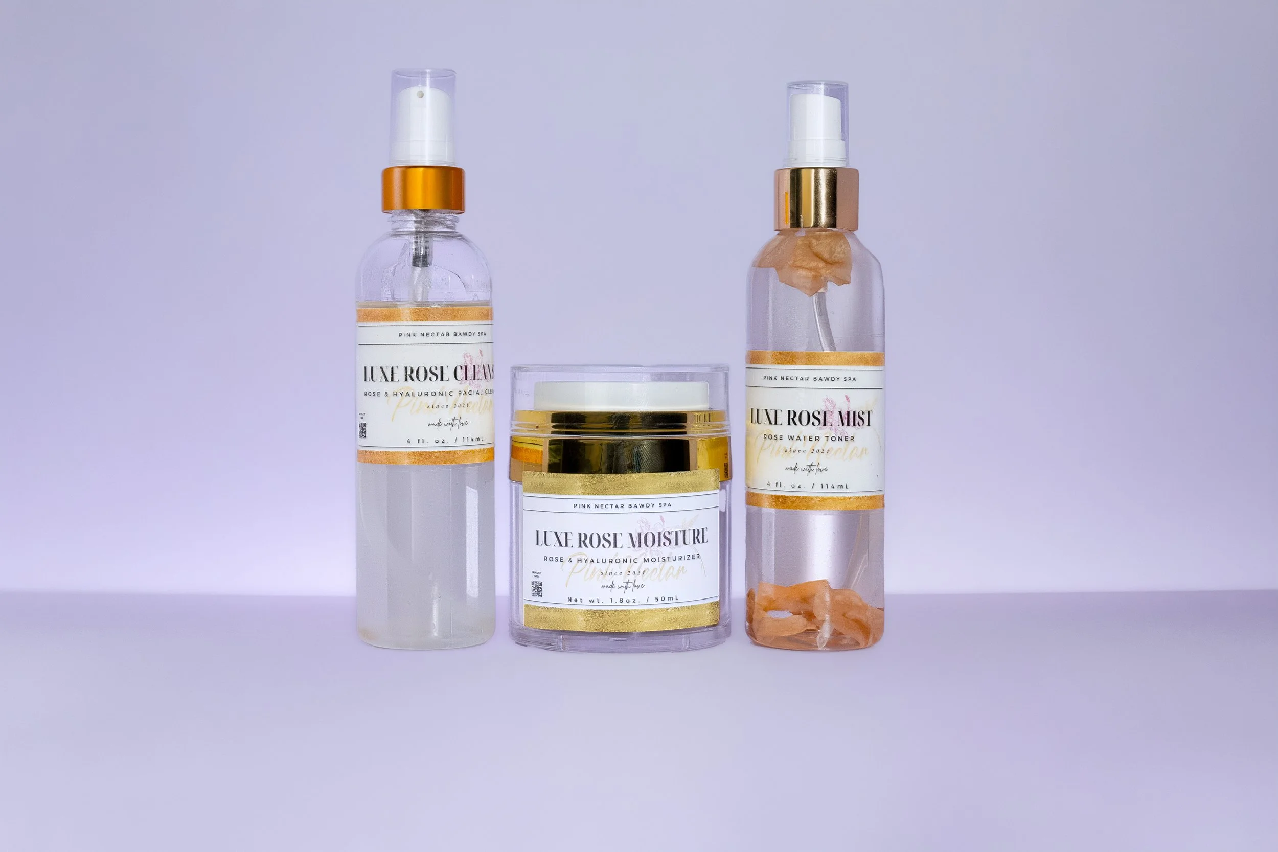Bottles of rose cleanserser