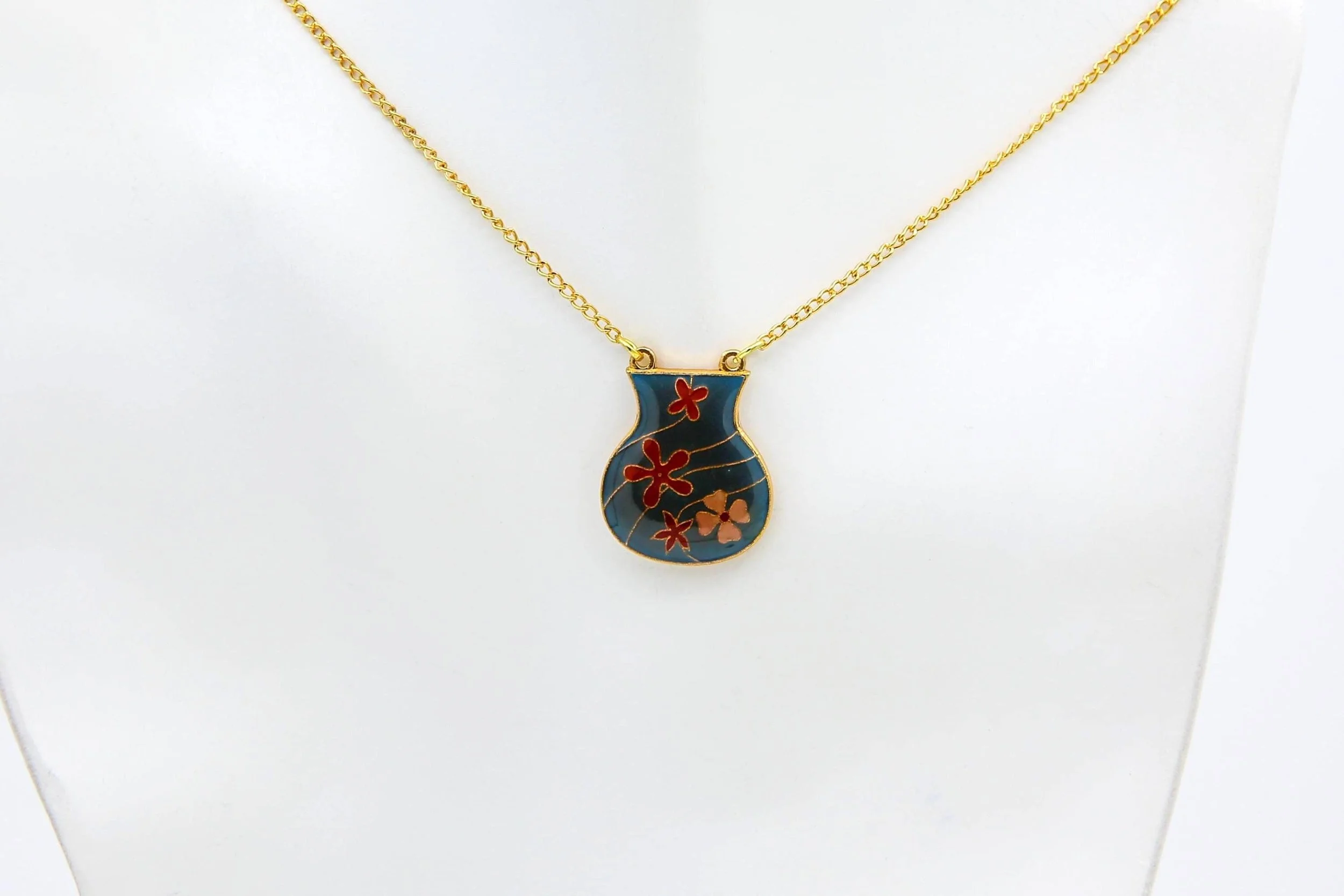 ENAMELED VASE NECKLACE - MEDIUM BLUE