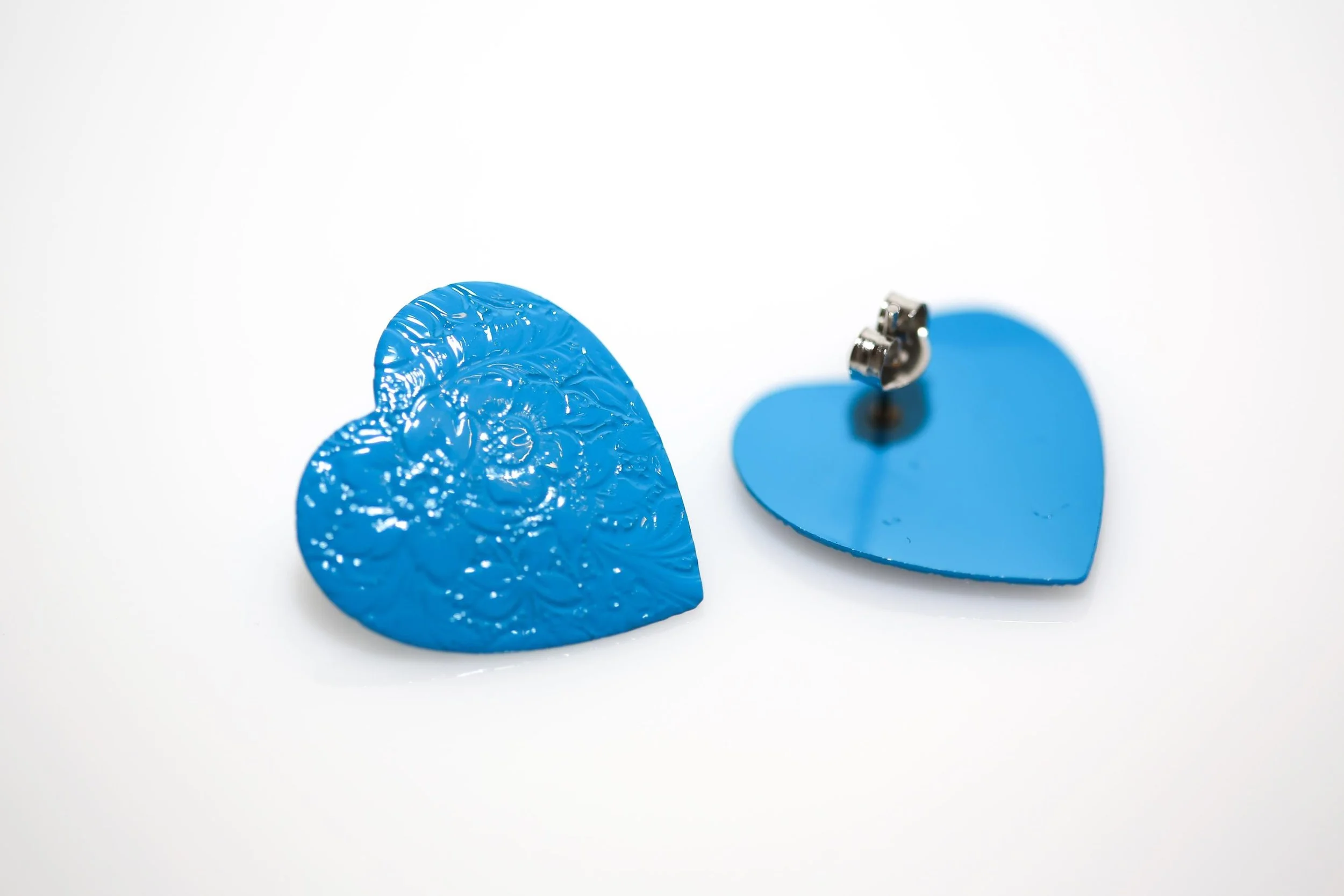 TEXTURED BLUE HEART EARRINGS