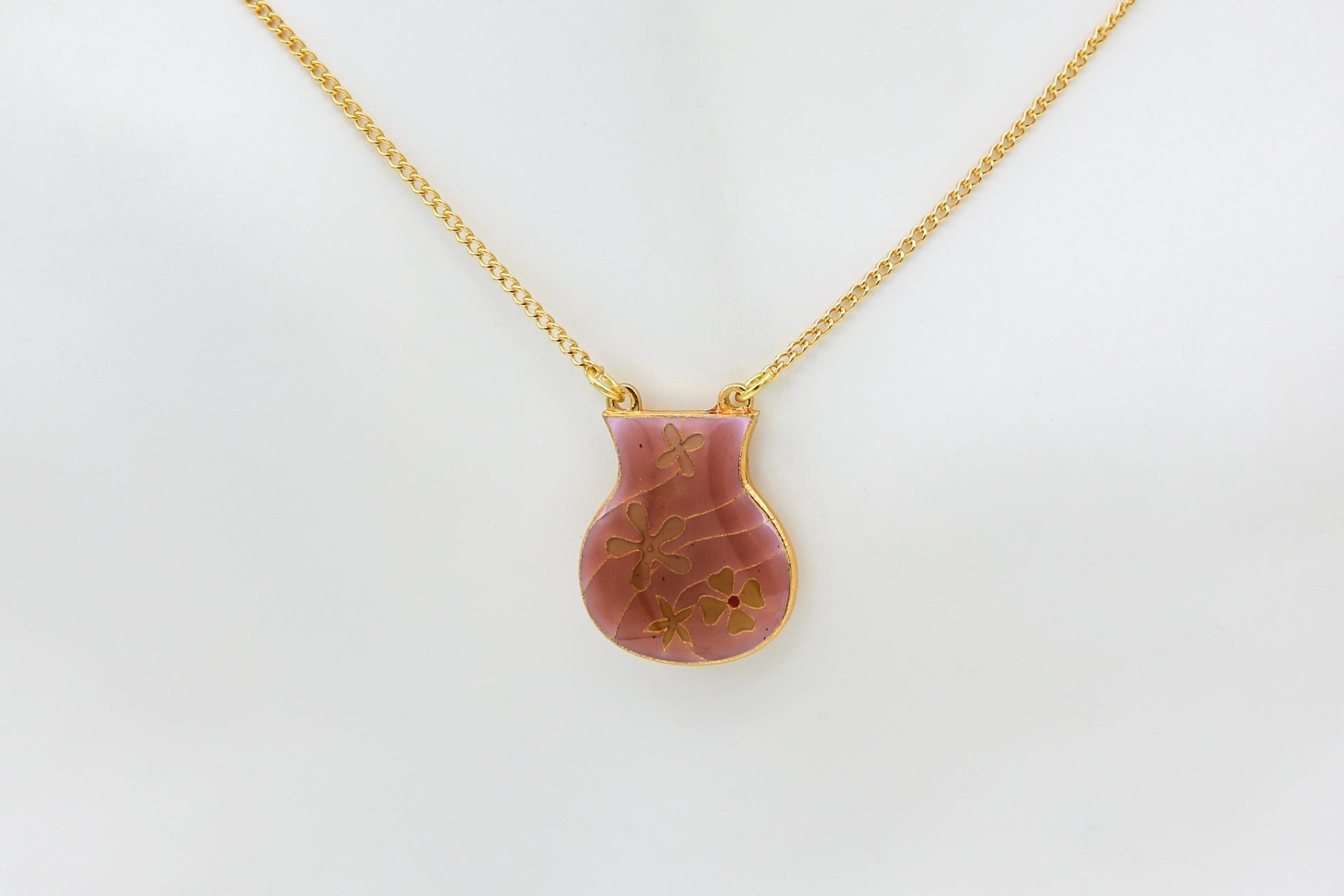 ENAMELED VASE NECKLACE - DARK PINK