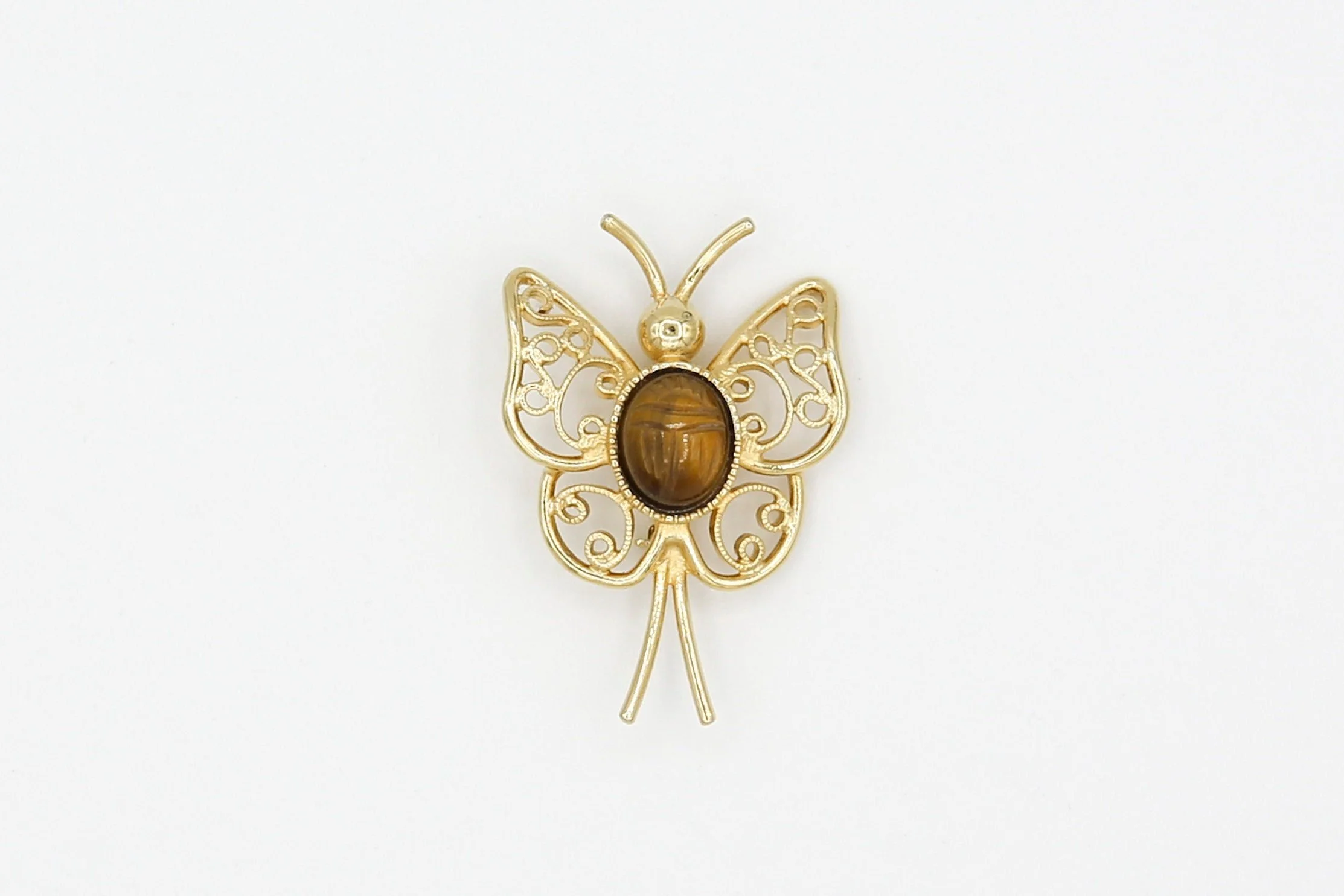1975 SARAH COVENTRY TIGER EYE BUTTERFLY PIN