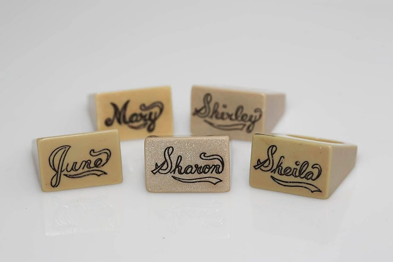 VINTAGE SCRIMSHAW NAME RINGS