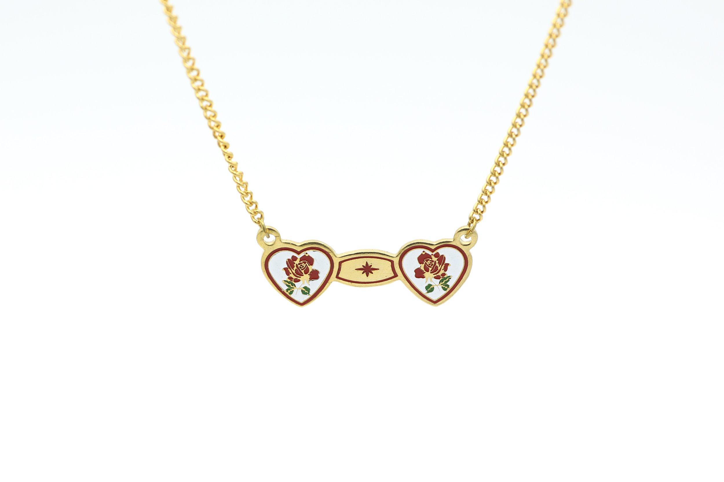 ENAMELED ROSE HEARTS NECKLACE RED