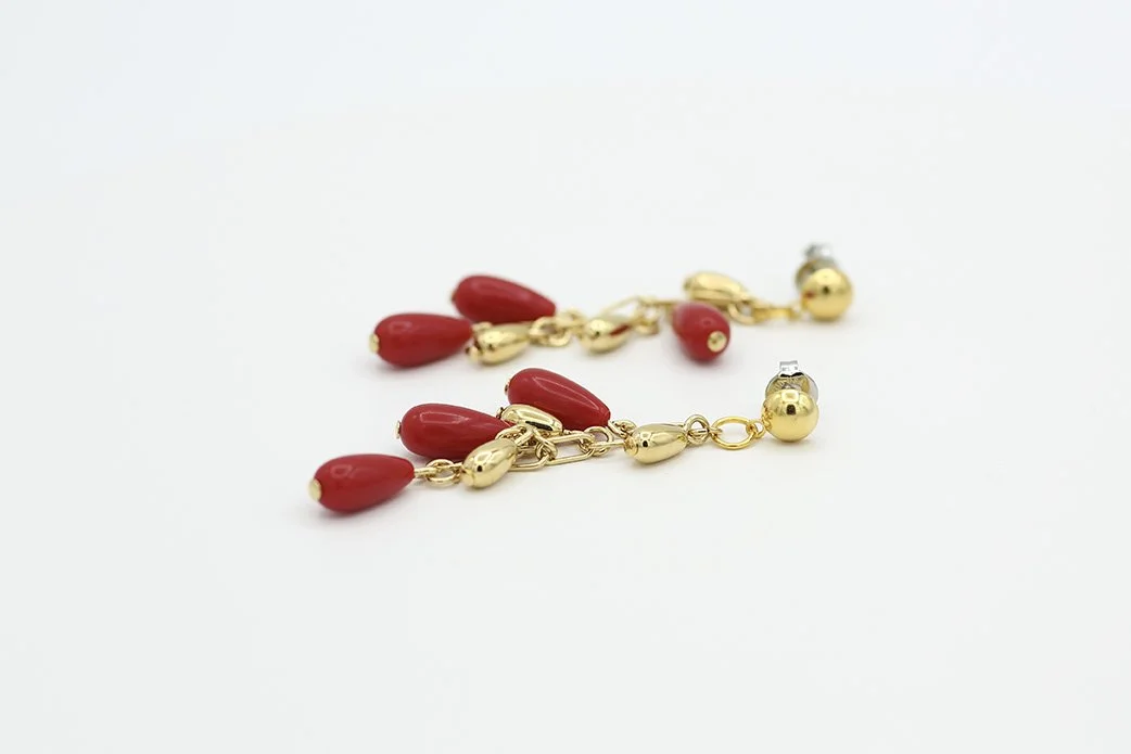 RED AND GOLD BEADED DANGLES