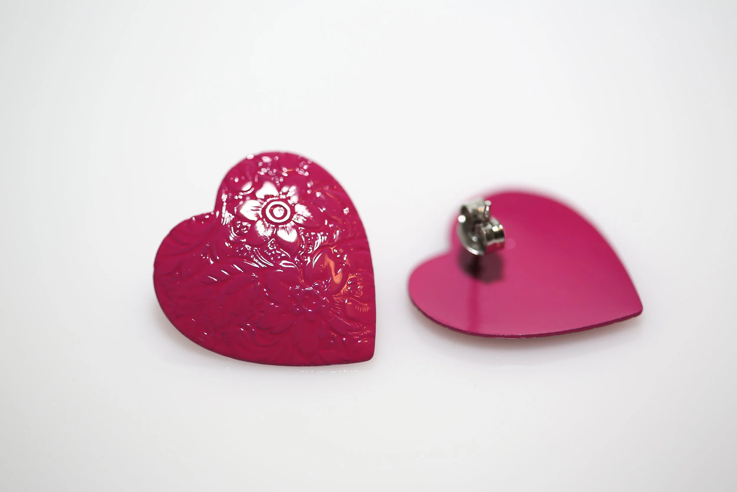 PINK FLORAL HEART EARRINGS