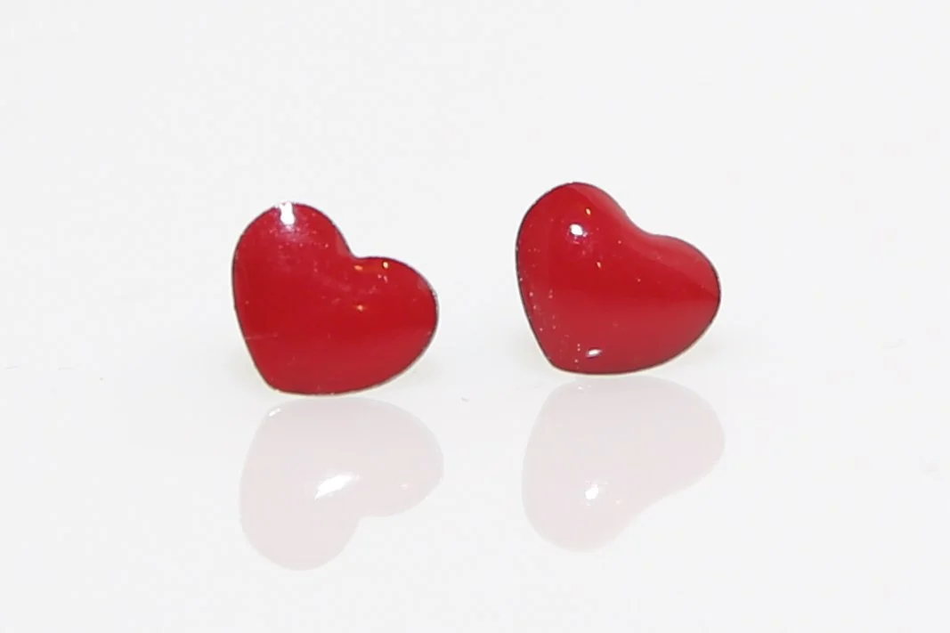 TINY RED HEART STUDS