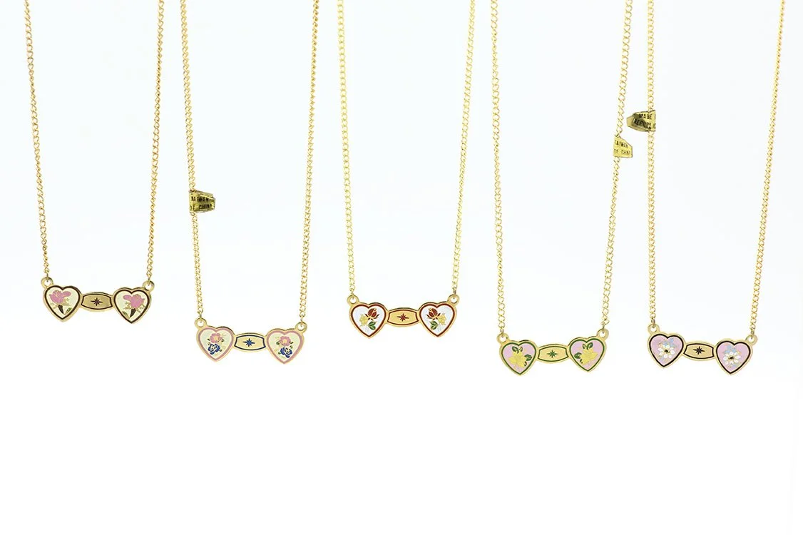 ENAMELED ROSE HEARTS NECKLACE
