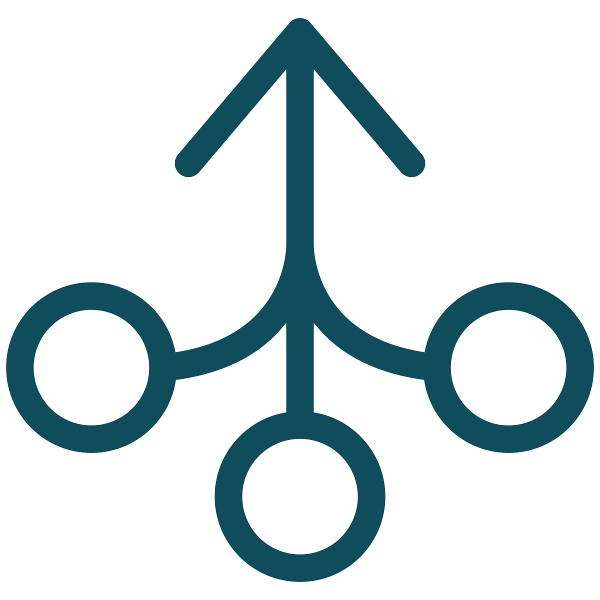 Three separate paths merging into a single line