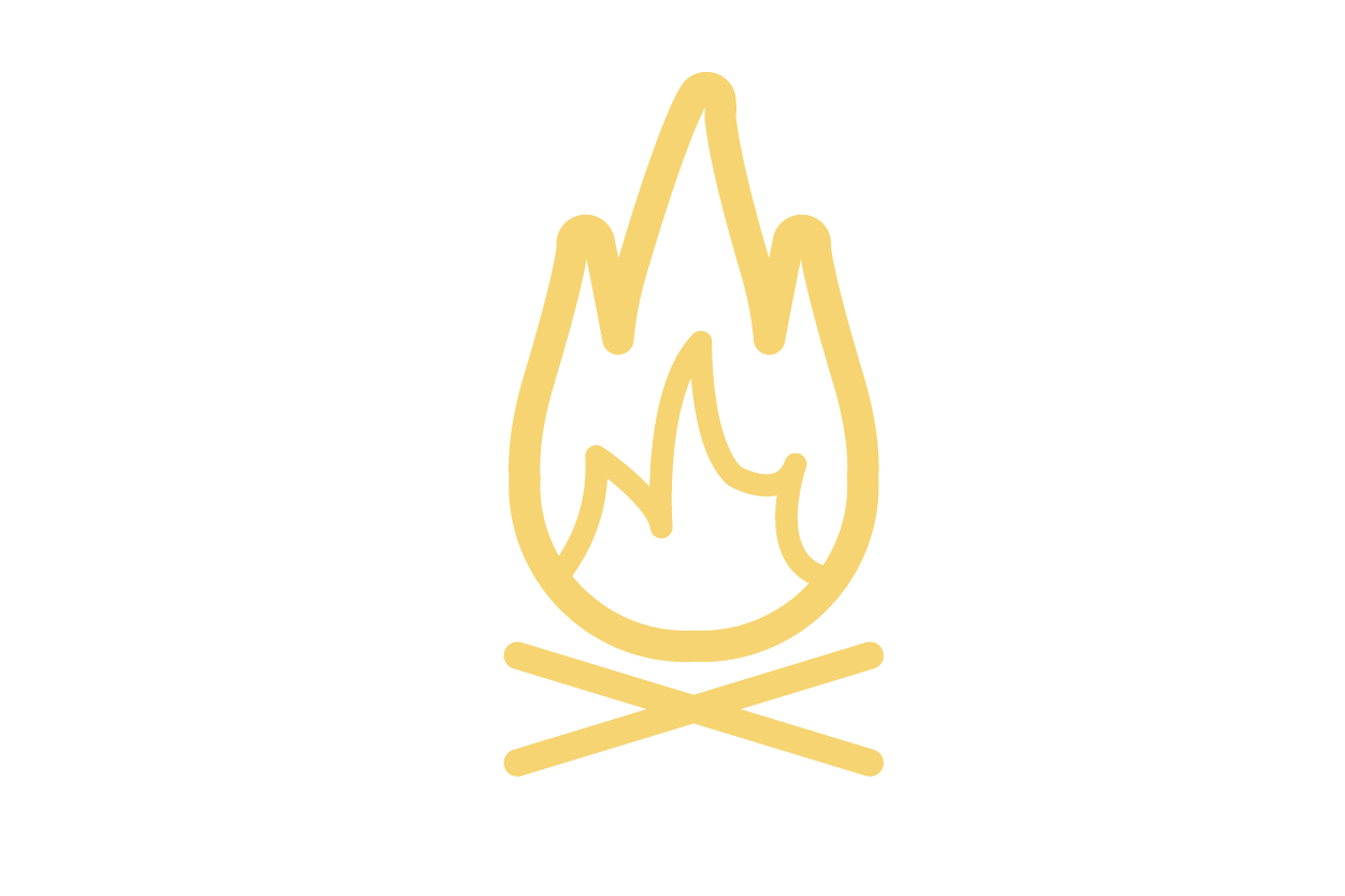 Icon of a flame above crossed sticks, which represents our promise of small batch roasted coffee.