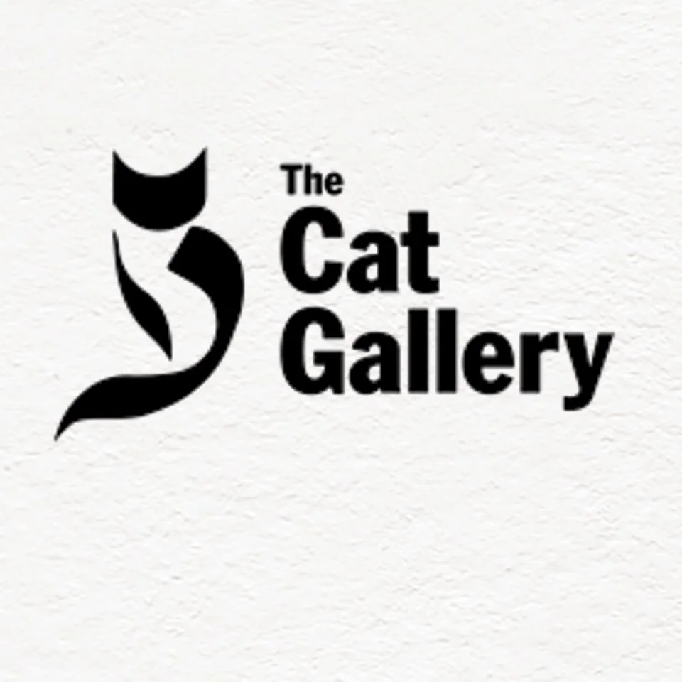 Logo for The Cat Gallery featuring a stylized black cat silhouette and bold text.