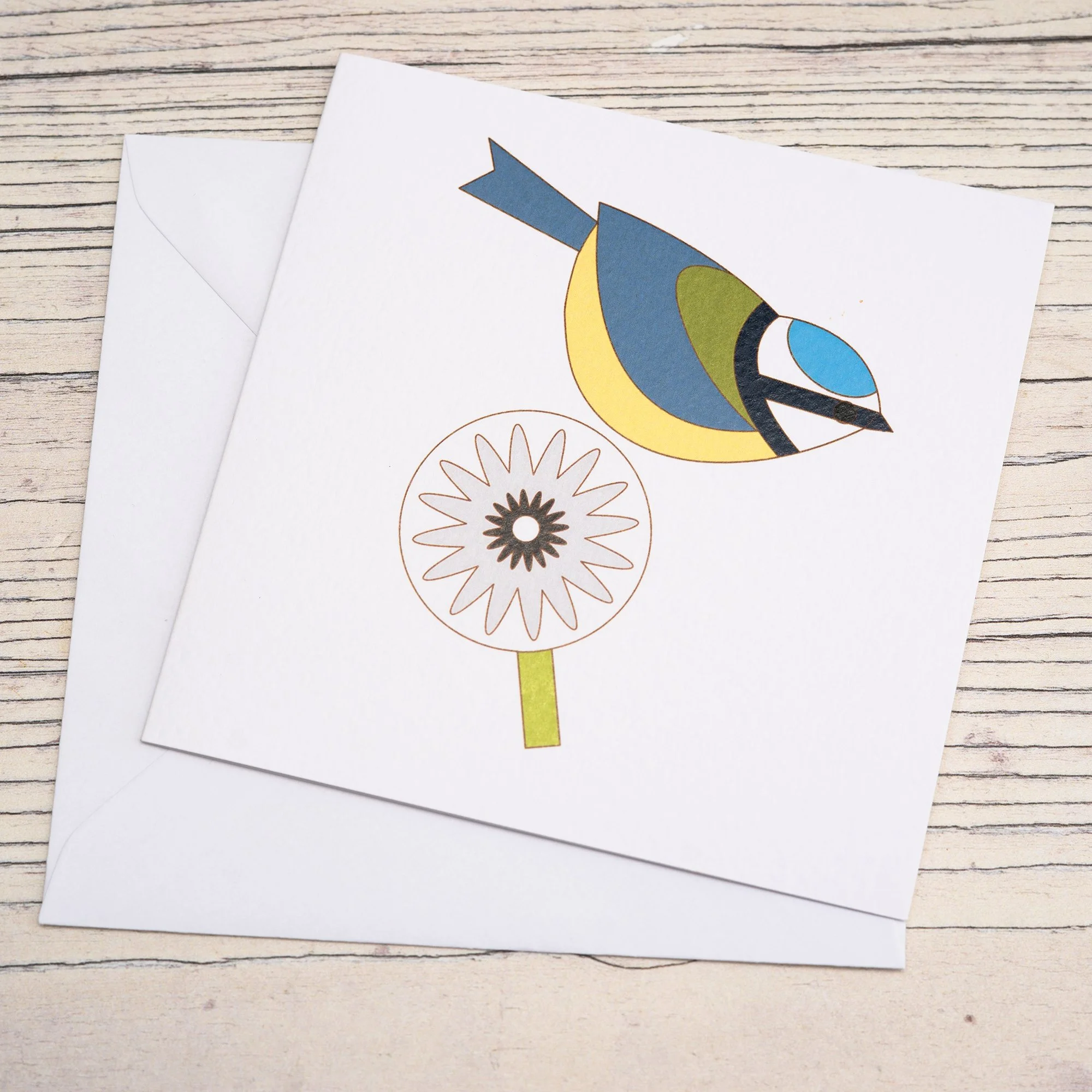Shark Alley Blue Tit Dandelion Greetings Card 3.jpg