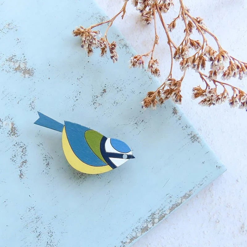 blue tit - hand painted brooch