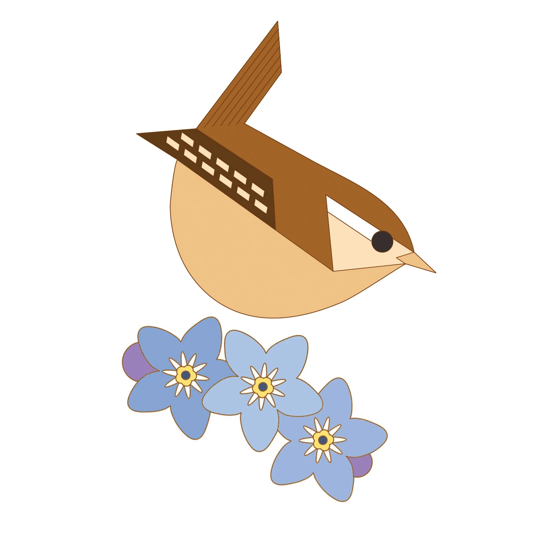 wren & forget-me-not greetings card