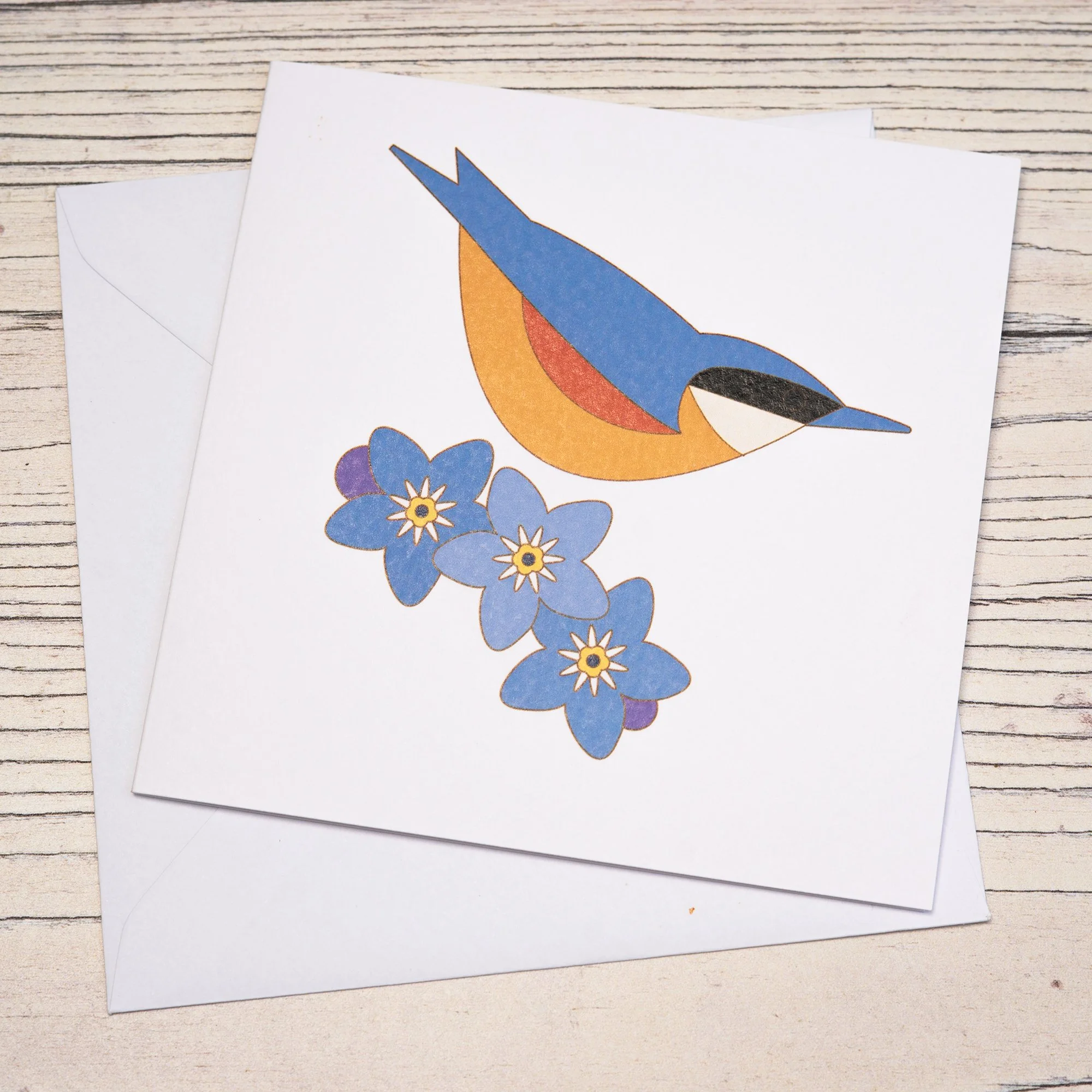 Shark Alley Nuthatch Forget Me Not Greetings Card 3.jpg