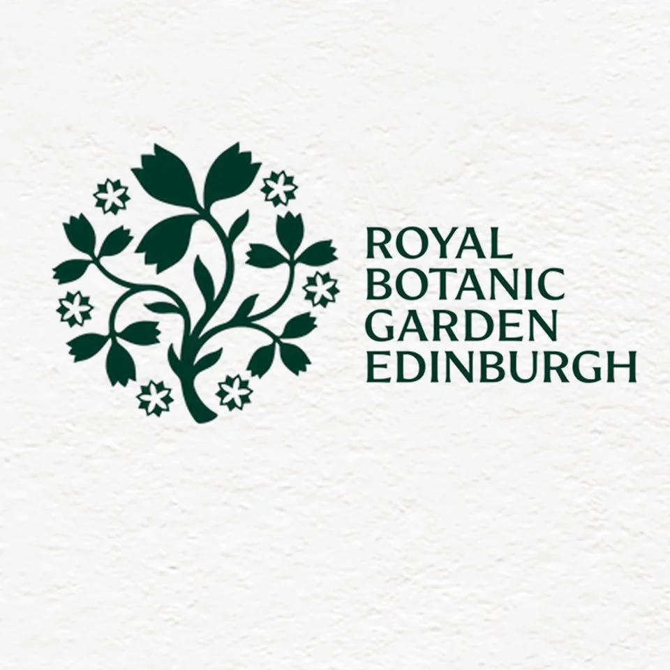 Logo of the Royal Botanic Garden Edinburgh featuring a dark green stylized plant with flowers and leaves.