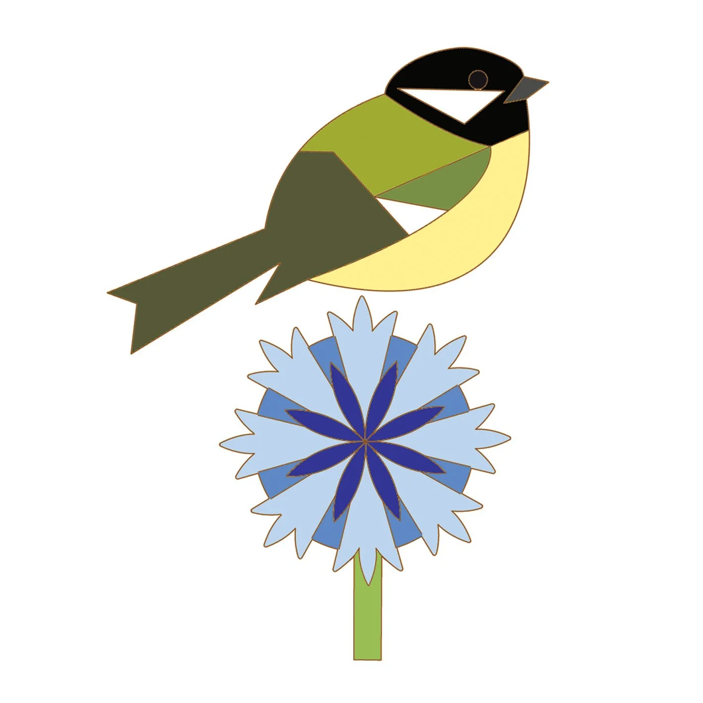 great tit & cornflower greetings card