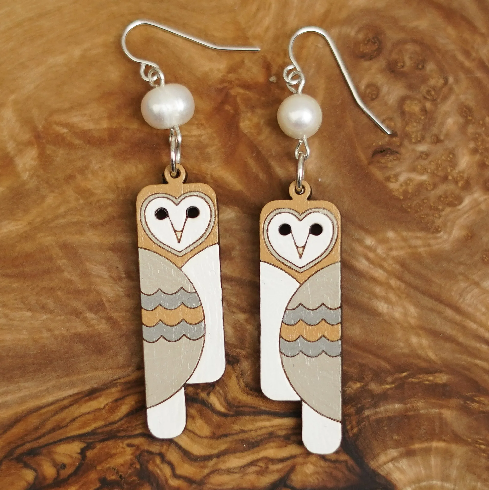 Shark Alley Deco Barn Owl Pearl Earrings 1.jpg