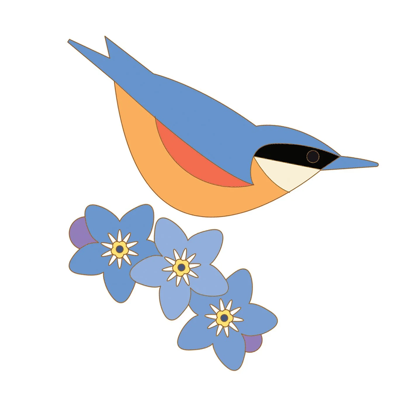 nuthatch & forget-me-not greetings card