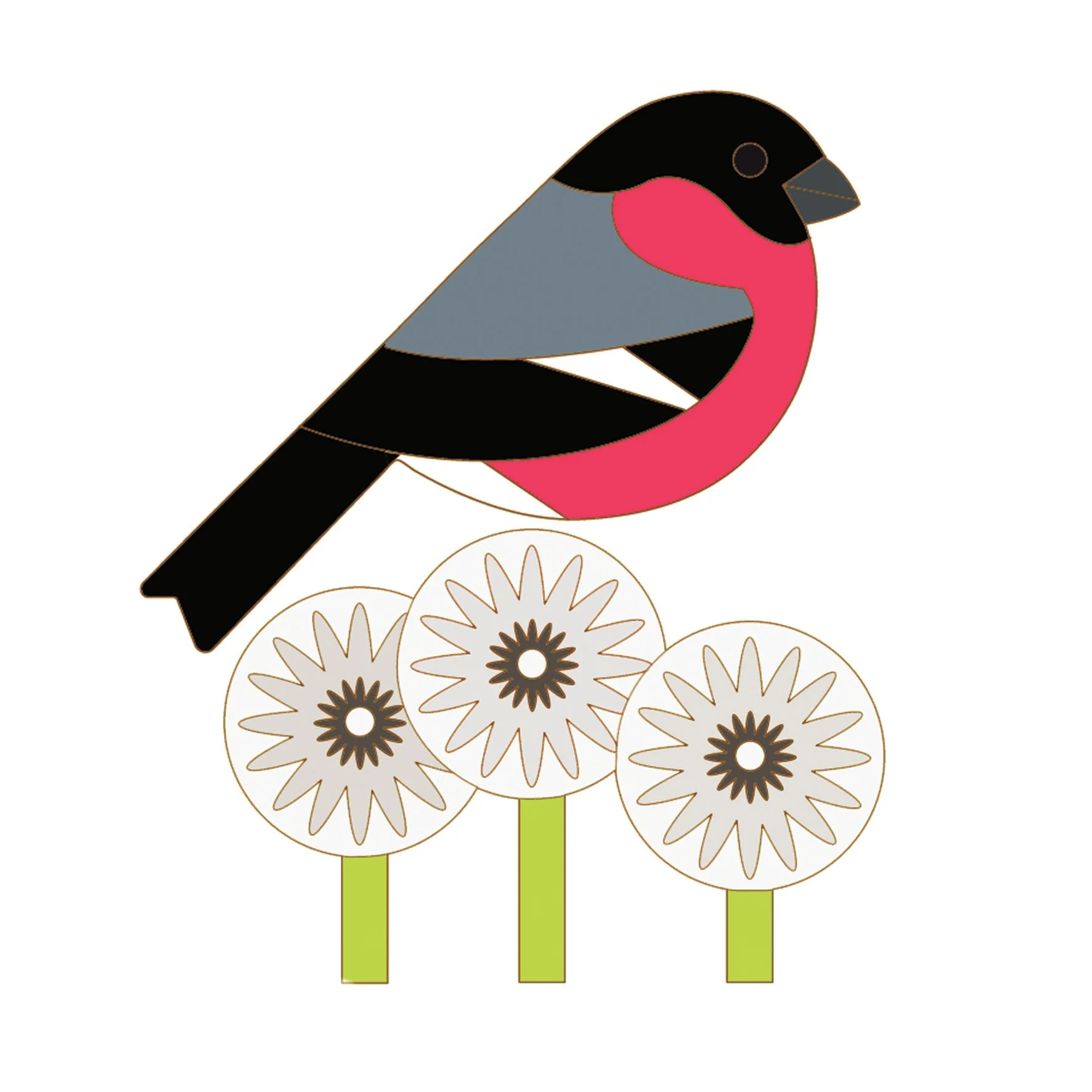 bullfinch & dandelion greetings card