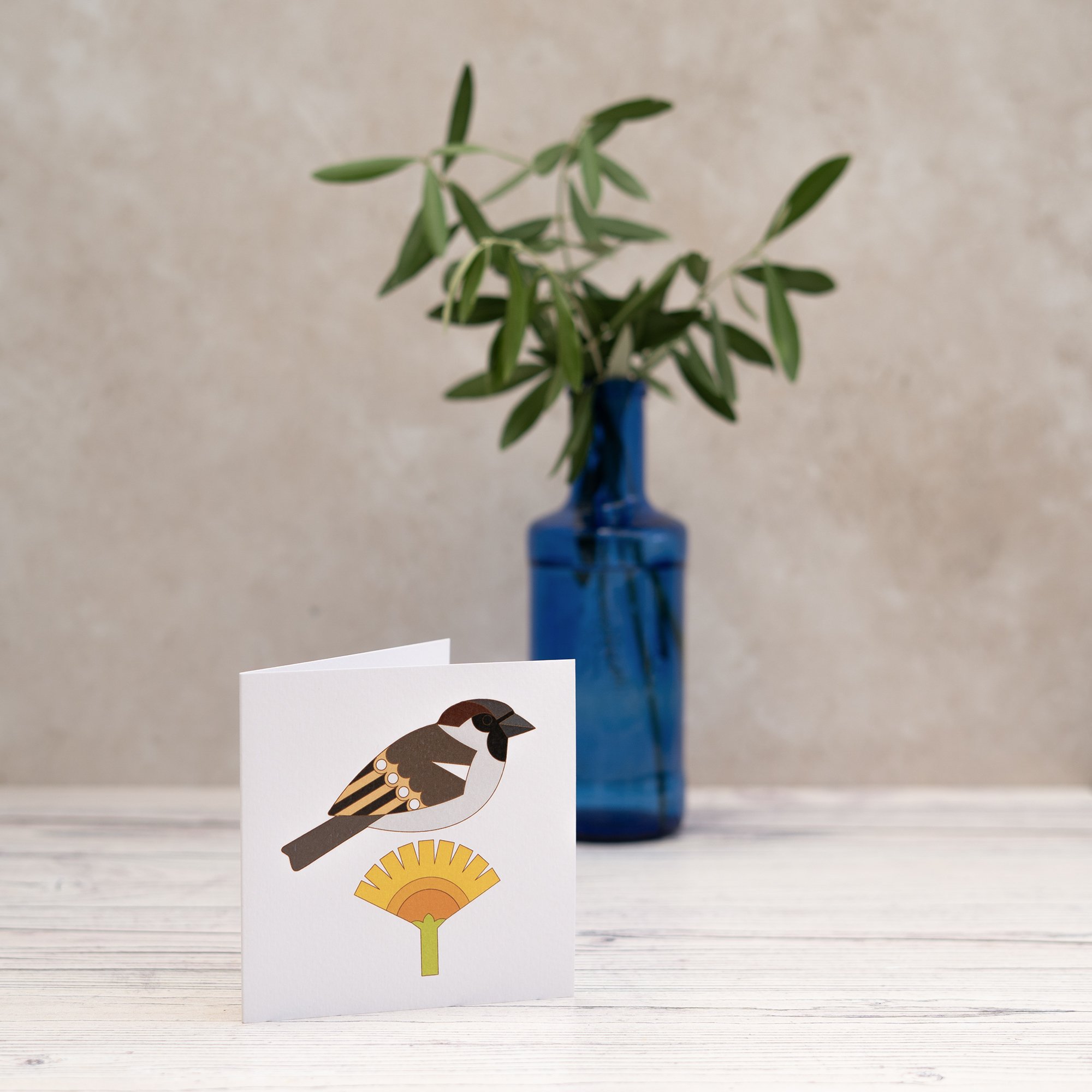 Shark Alley Sparrow Dandelion Greetings Card 1.jpg
