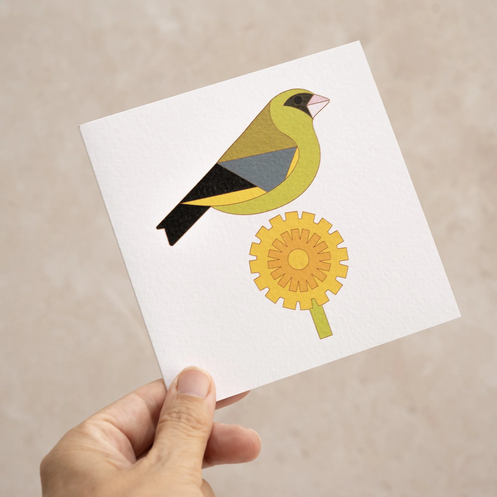Shark Alley Greenfinch Dandelion Greetings Card 2.jpg