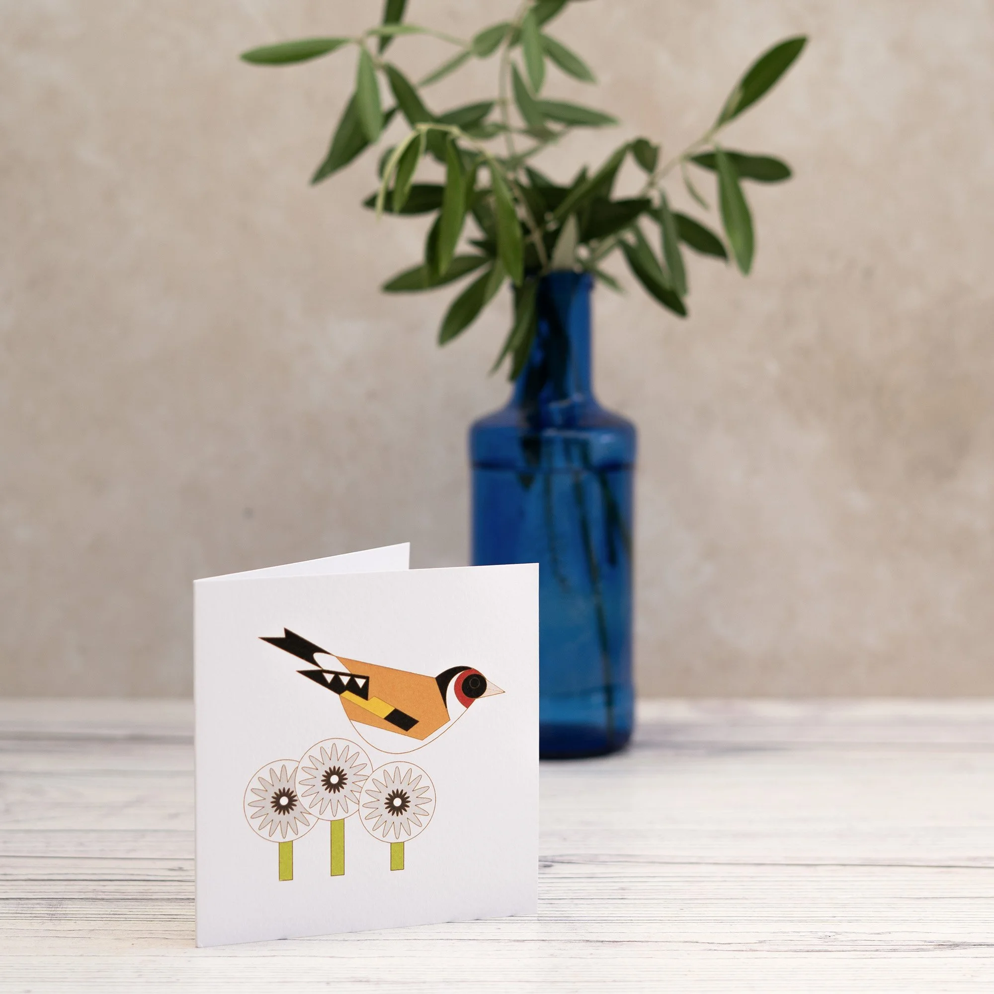 Shark Alley Goldfinch Dandelion Greetings Card 1a.jpg