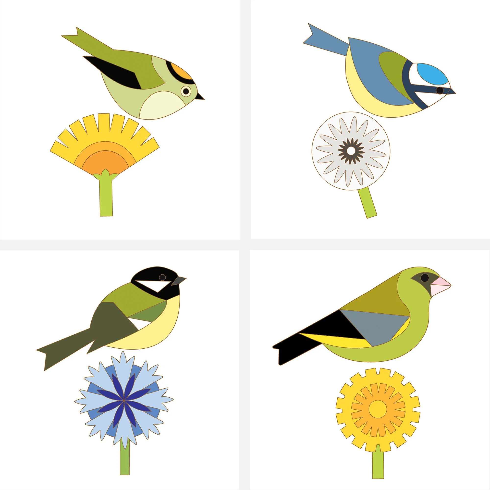 green birds collection - set of four cards