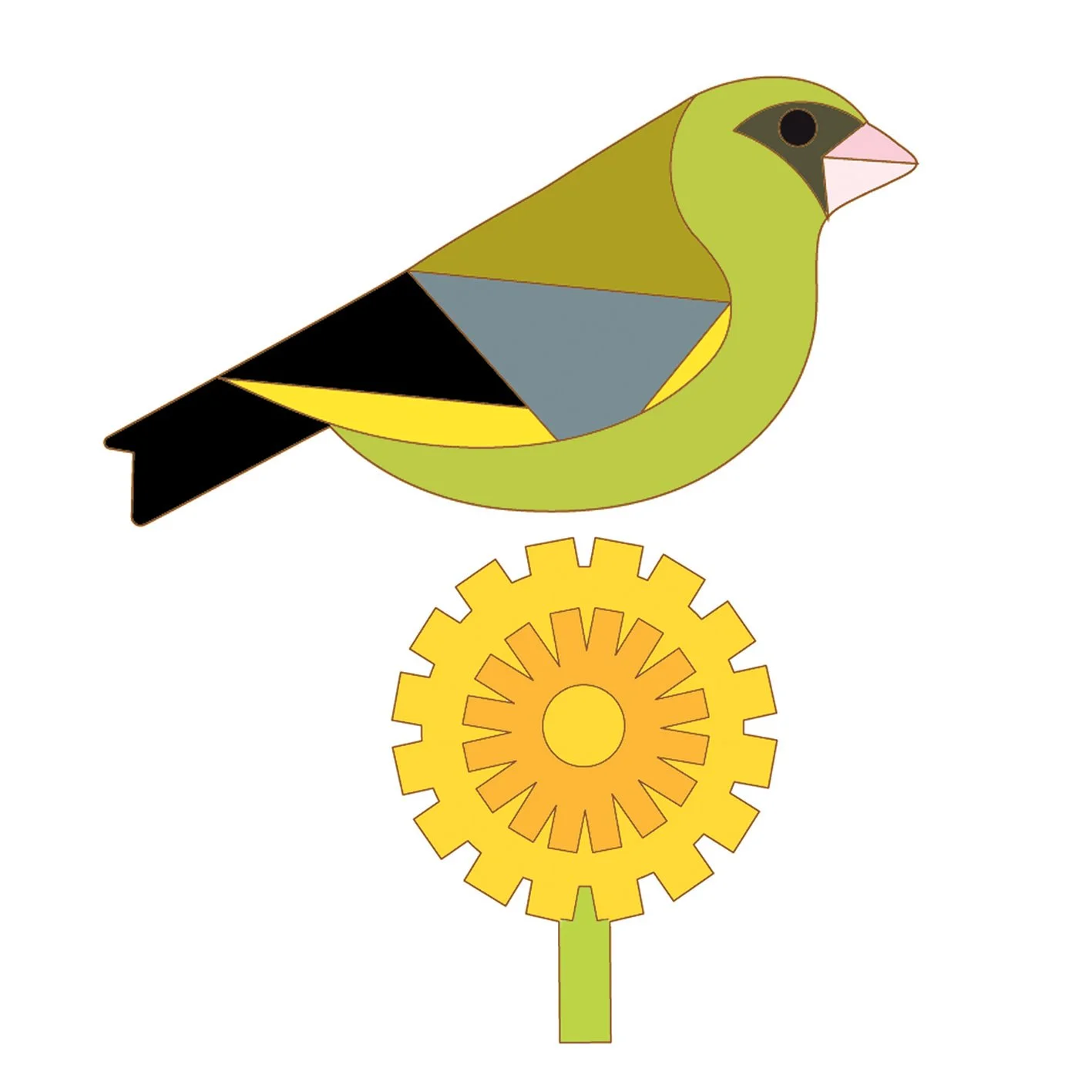 greenfinch & dandelion greetings card