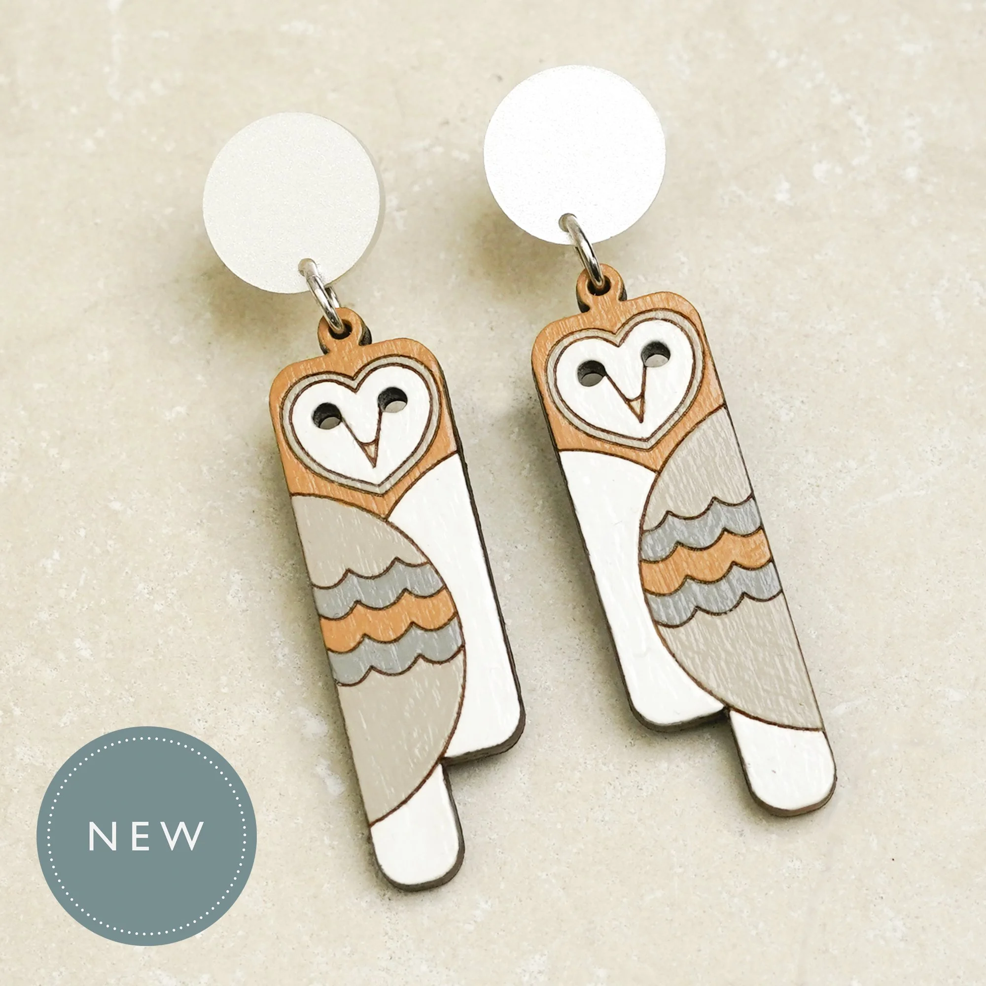 Shark Alley Deco Barn Owl Moon Disc Earrings 4.jpg