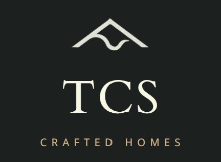 Logo for TCS Crafted Homes featuring a stylized house and mountain graphic
