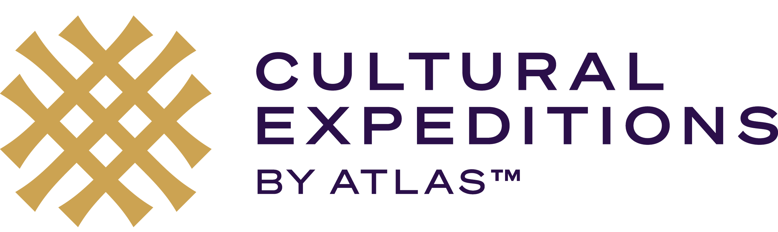Logo for Cultural Expeditions by ATLAS featuring a gold woven pattern and purple text.