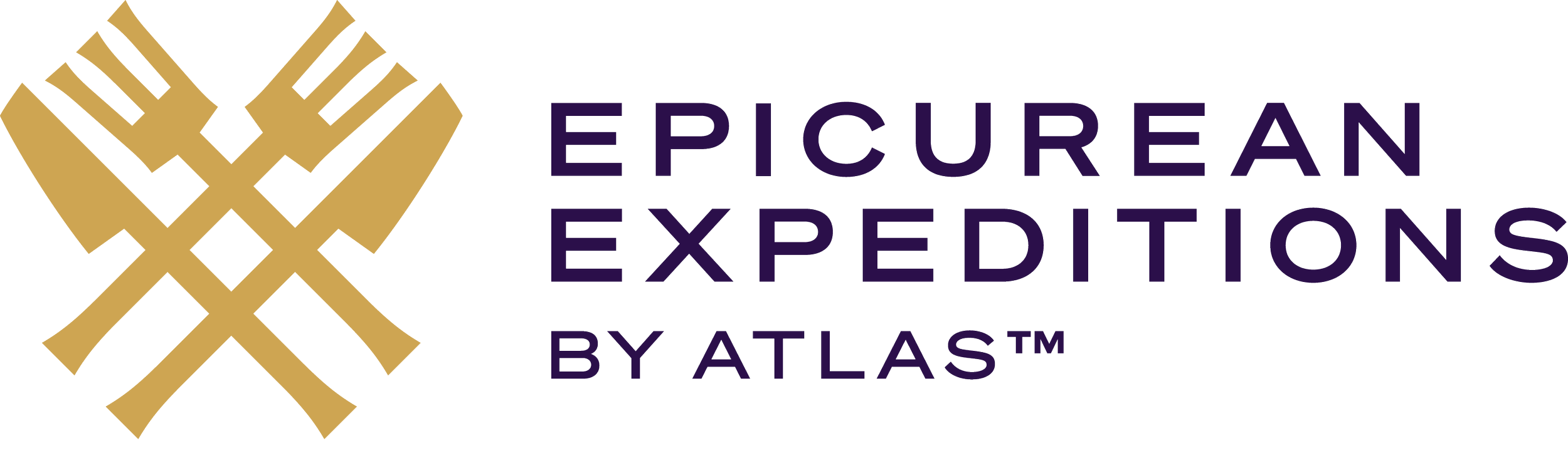 Logo of Epicurean Expeditions by Atlas, featuring a gold abstract diamond pattern and purple text.