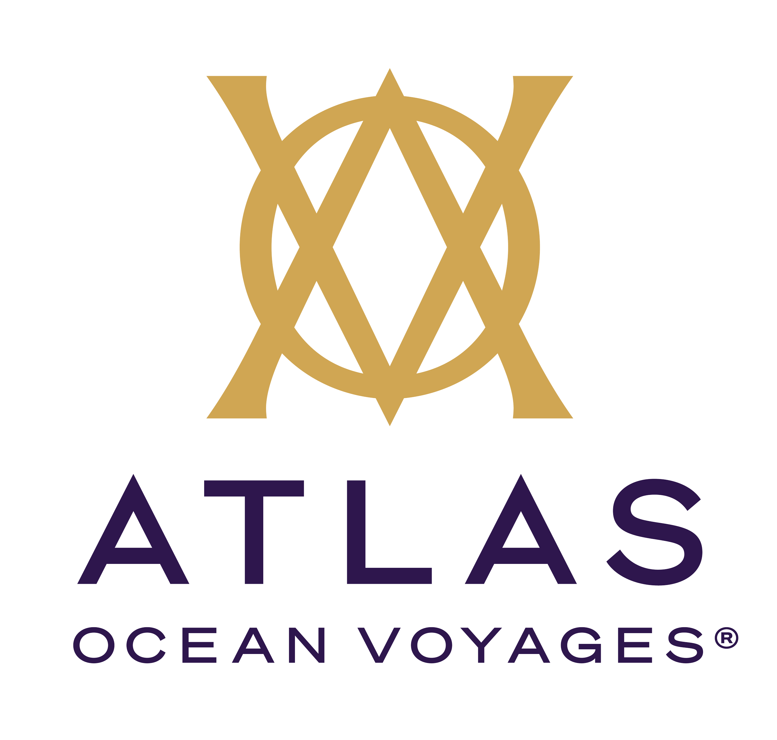 Logo for Ocean Voyages with a stylized golden globe and black text.