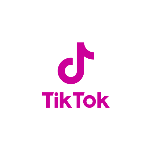 TikTok logo with a pink musical note and the word 'TikTok' written below.