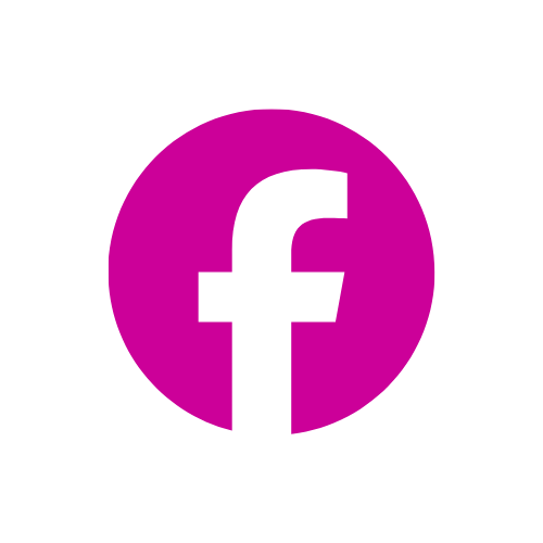 Facebook logo with a purple circle background and black 'f' symbol.