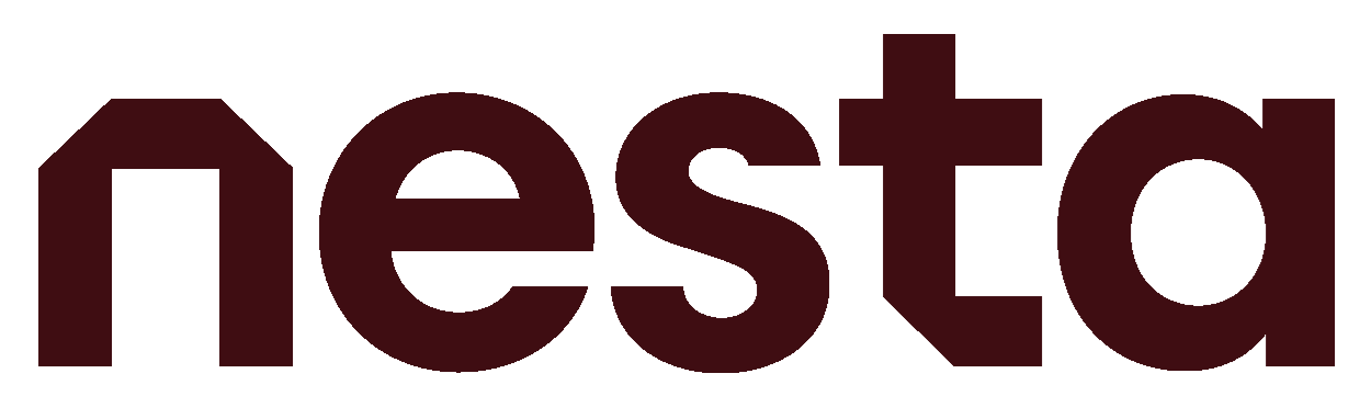 Nesta logo with the word "nesta" in large, stylised font with a dark gradient color.