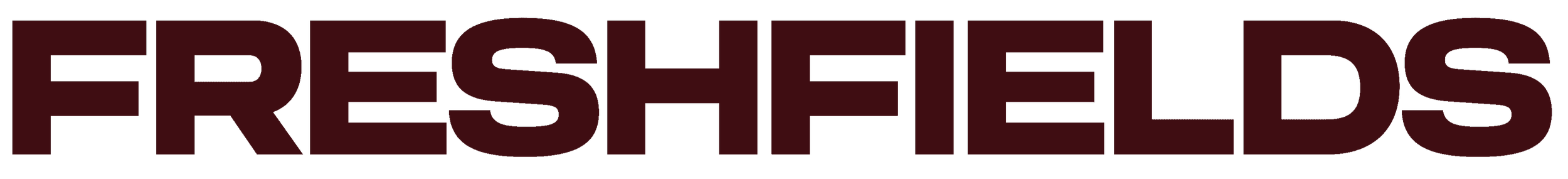 Freshfields logo with large text in dark red reading 'FRESHEFIELDS'.