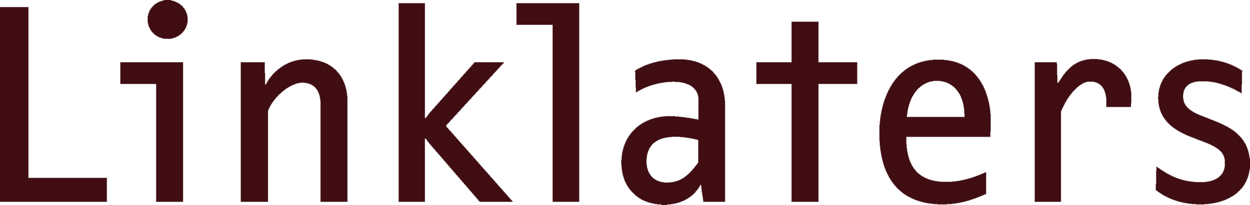 Close-up of a word 'Linklators' in bold, dark red letters on a black background.