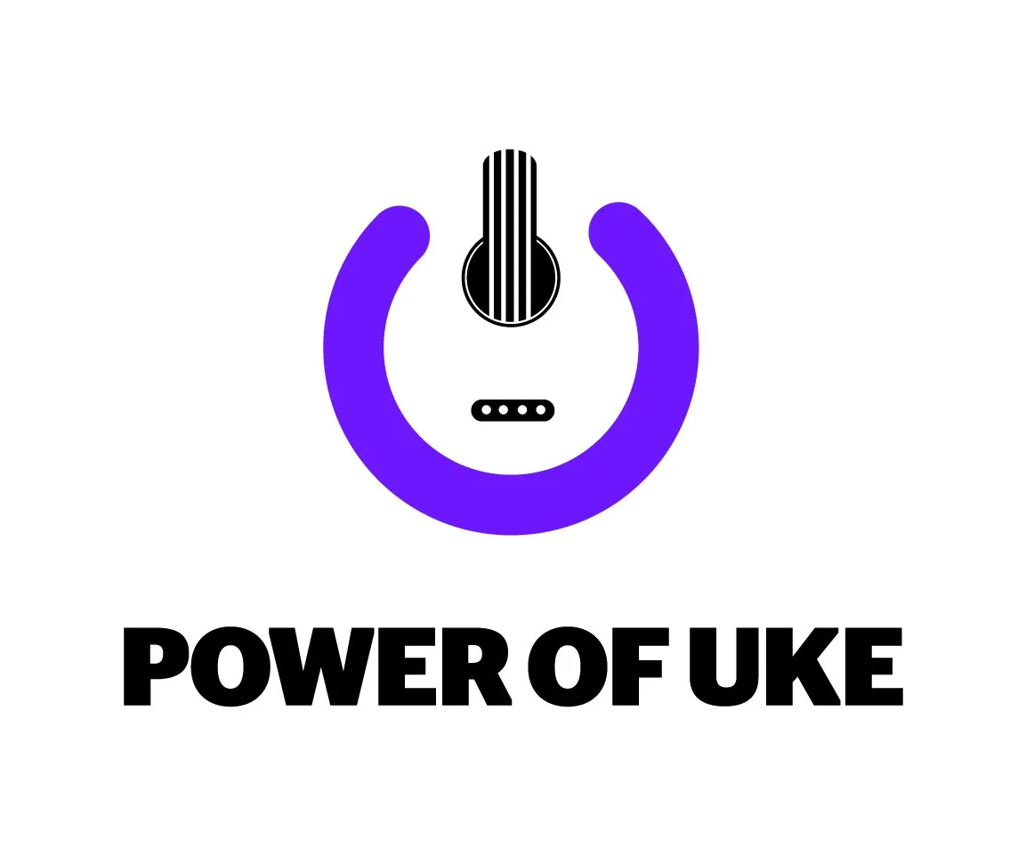 A logo featuring a stylized guitar headstock with purple curved lines on each side and the text "POWER OF UK" below in bold black letters.