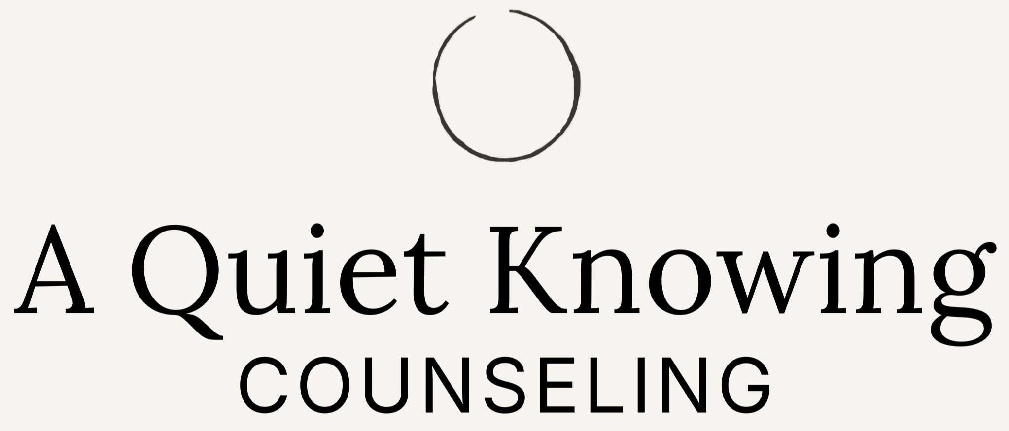Logo with a stylized oval face outline and the text 'A Quiet Knowing Counseling' in black.