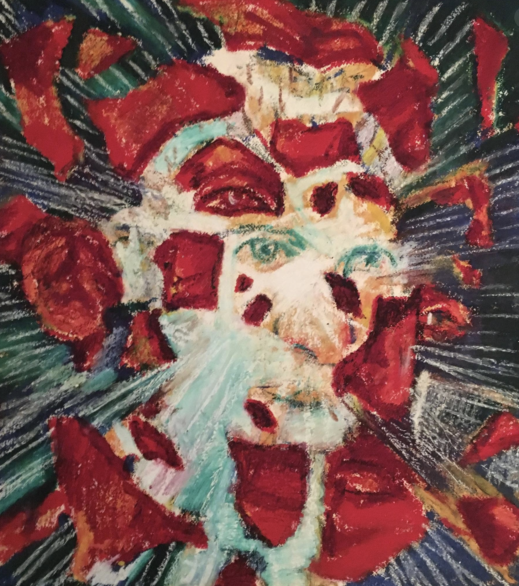 Exploding Head Series, 1984, Oil stick on cotton paper
