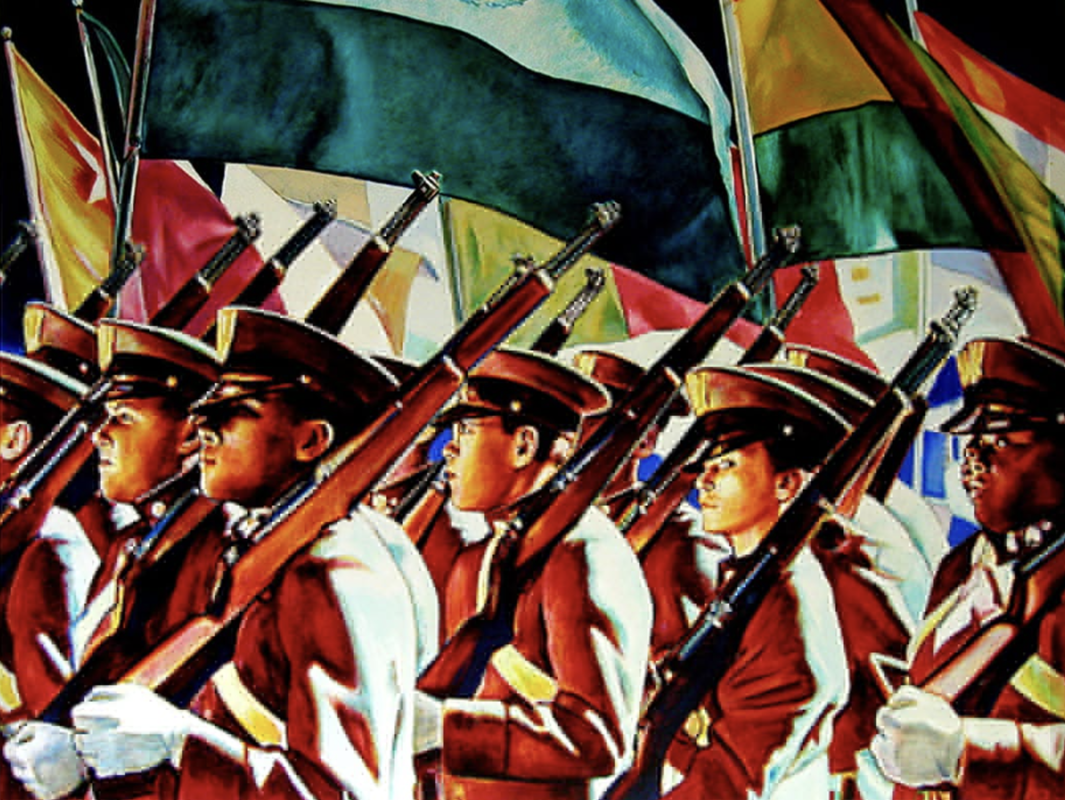 Columbus Day Marchers, 2001, Oil on canvas, 54" x 72"