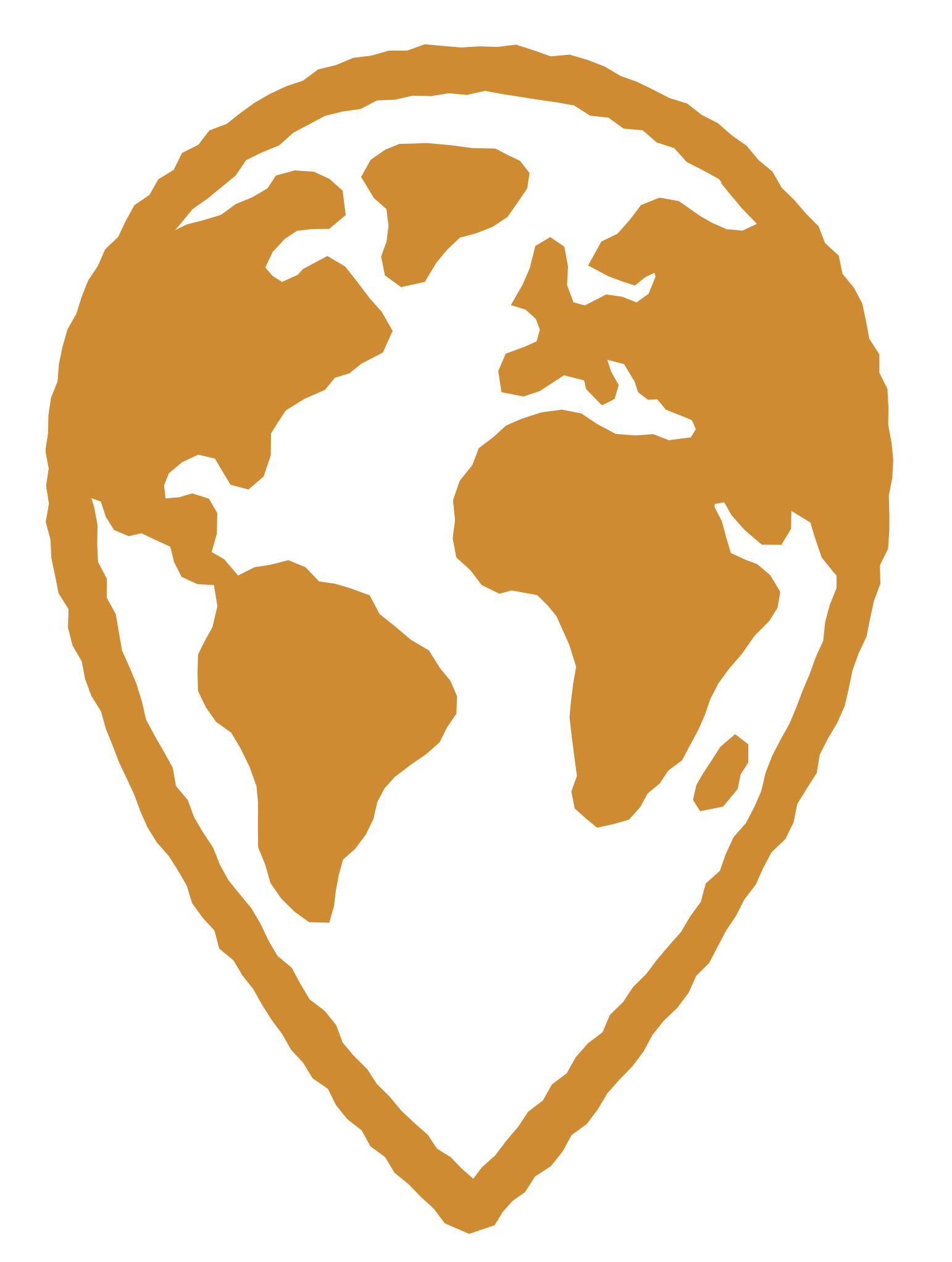 A pin design containing the world map.