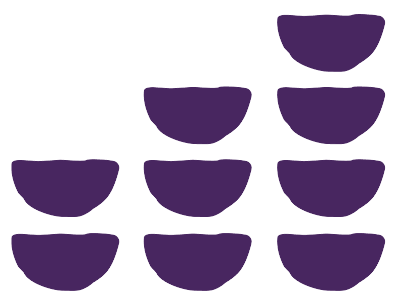 Illustrating of stacked purple bowls.