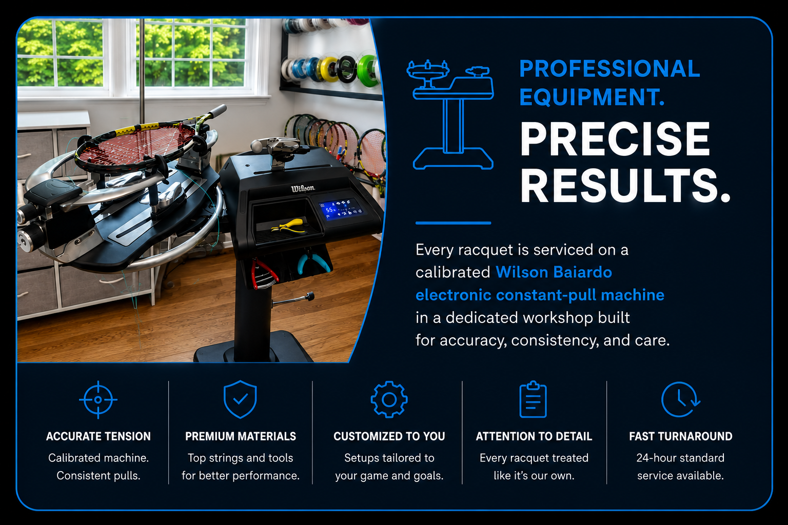 Tennis Stringing Machine and Services for tennis rackets at Precision Stringing Lab in Wilmington, Delaware