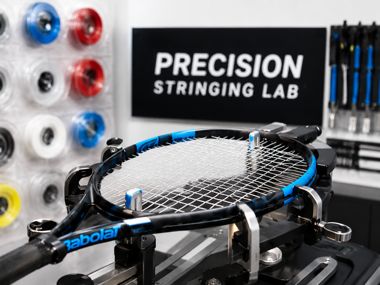 Tennis Racket stringing machine at Precision Stringing Lab