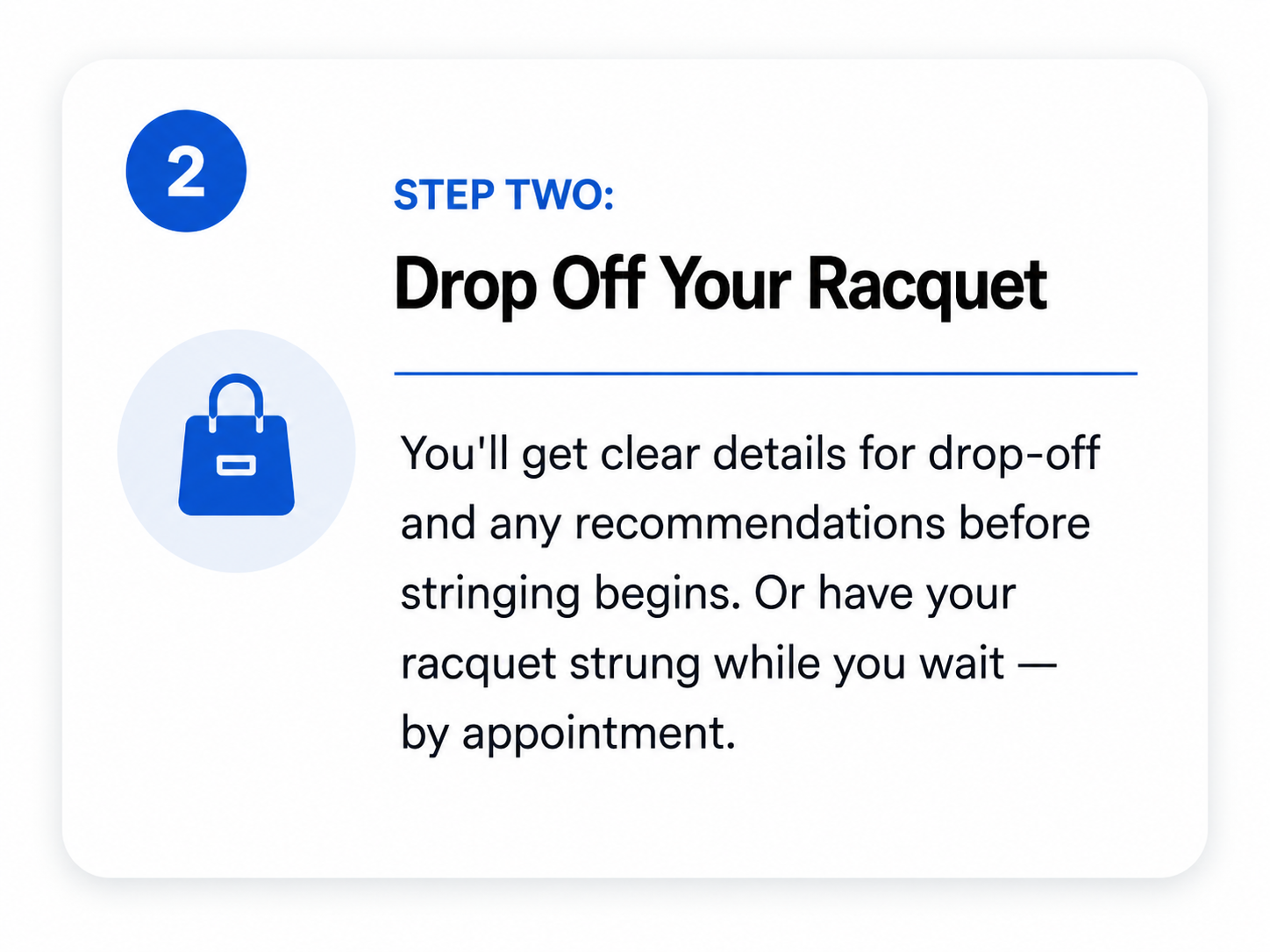 Image of instruction card for dropping off a racquet for stringing at Precision Stringing Lab